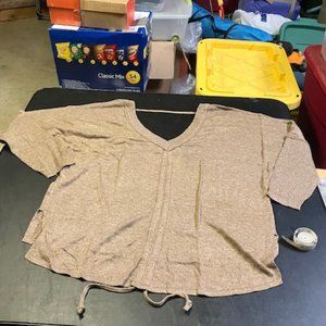 Hongqizo Women's Brown Oversized Backless V-Neck 1/2 Sleeve Sweater M NIB